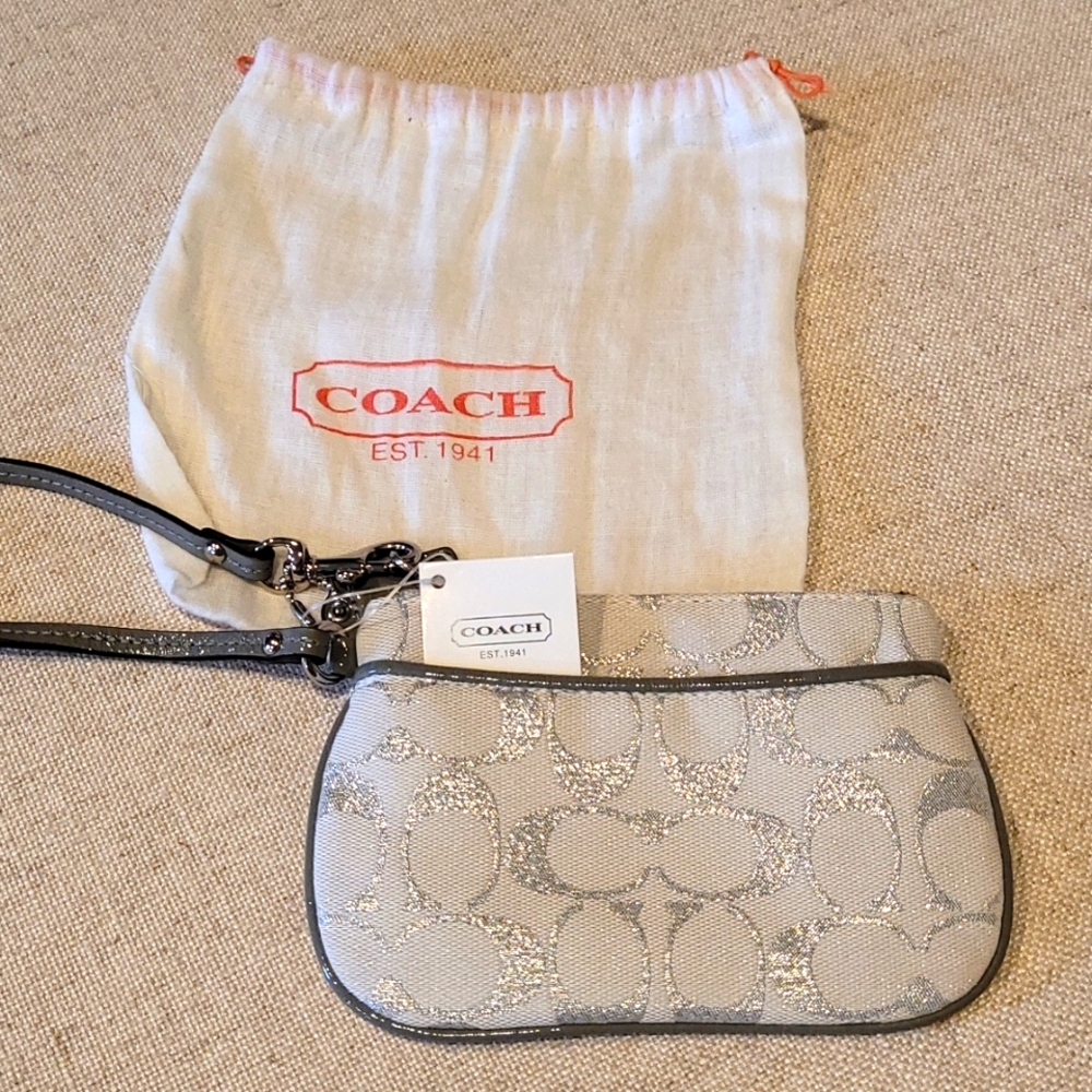 NWT white and silver Coach wristlet
